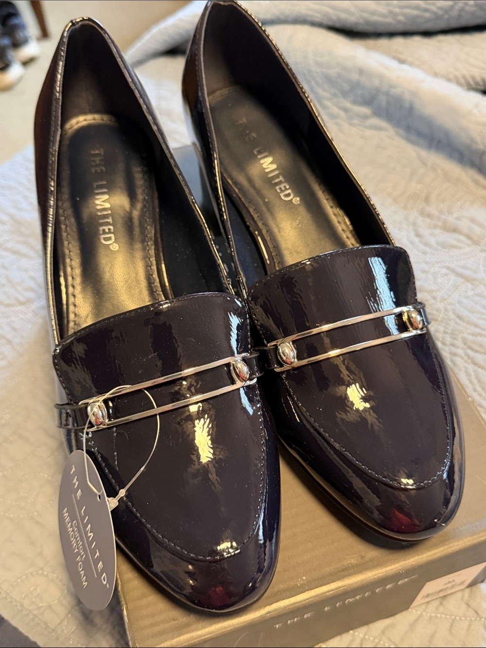 The Limited Women's Patent Loafers in Deep navywith Gold Trim